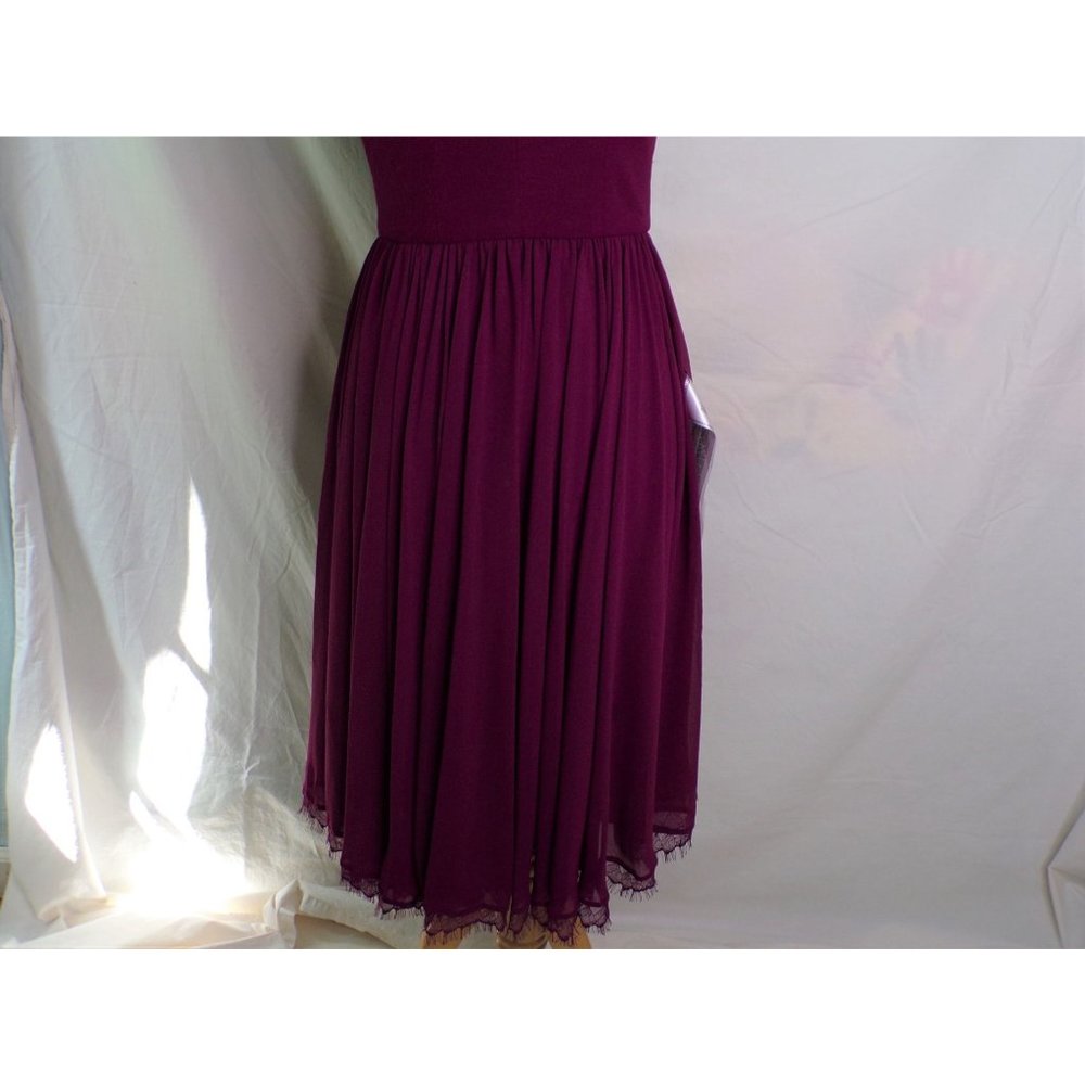 SOLD DRESS THE POPULATION Corey Flare Chiffon Dress Magenta Large (8-10) - Picture 7 of 12